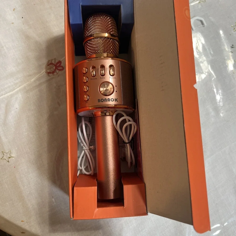 BONAOK‎ Wireless Bluetooth Karaoke Microphone Rose Gold